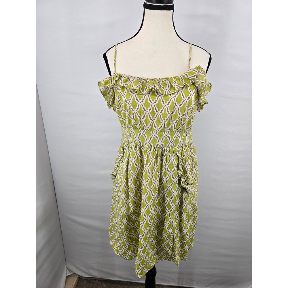 Jade Melody Tam Womens Lime Green Geometric Ruffle Cold Shoulder Sun Dress Small